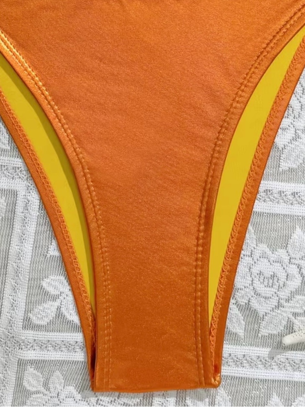 Shimmering Orange Triangle Halter Side Tie Bikini Set - Picture 7 of 9